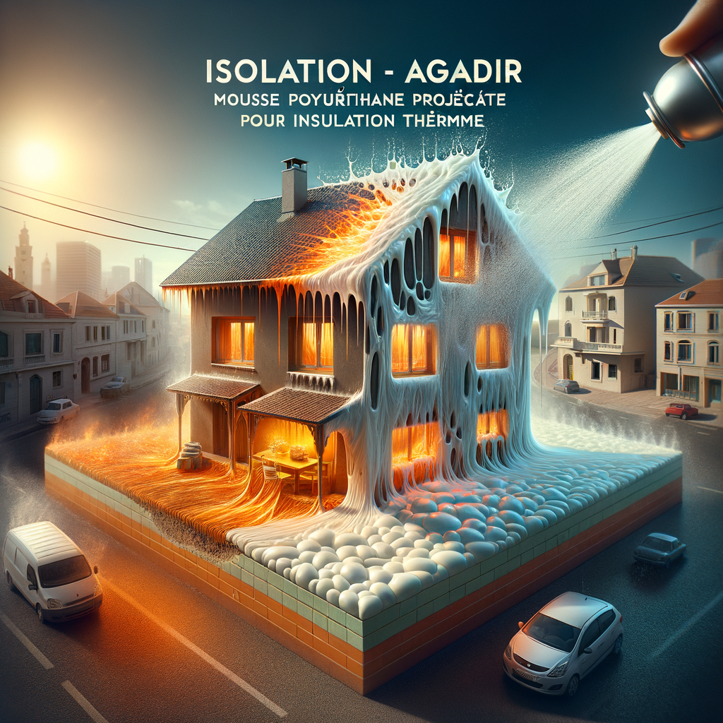 3D illustration of a house insulated with spray polyurethane foam for thermal and acoustic insulation in Agadir.